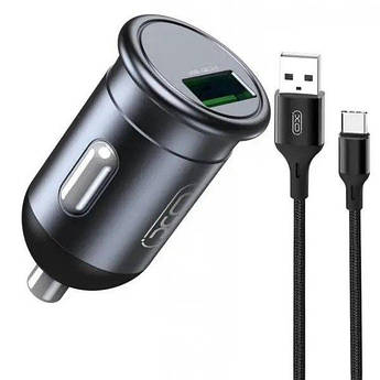 АЗП XO 1хUSB QC + кабель USB - Type-C CC46 Grey