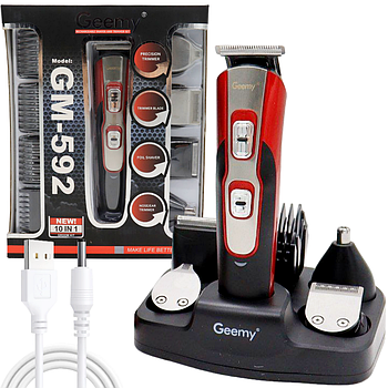 Машинка для стрижки 10в1 акумуляторна, GM-592 / Професійна Бритва-триммер для стрижки волосся