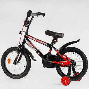 Велосипед на 4-6 років двоколісний, 16 дюймів, чорно-червоний, доп. колеса, зібраний на 75%, CORSO EX-16128, фото 2
