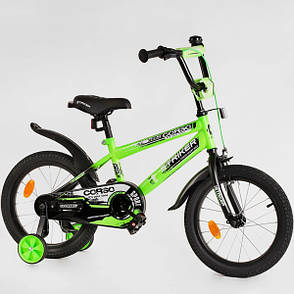 Велосипед двоколісний дитячий на зріст 95-115 см, 16 дюймів, Салатовий, доп. колеса, CORSO EX-16019, фото 2