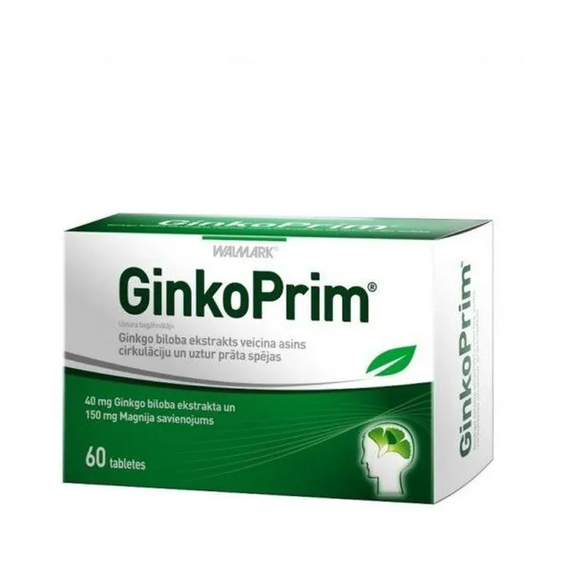 Харчова добавка для роботи мозку та пам'яті Гінкоприм таблетки 120 мг GinkoPrim max Гінкго білоба, 60 таб