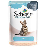 Влажный корм для котят Schesir Tuna Kitten 85 г. желе с тунцом Паучи для котов супер премиум класса