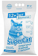 Древесный Наполнитель для кошачьего туалета SuperCat Стандарт впитывающий 12+3 кг (26 л.) Для котов и кошек