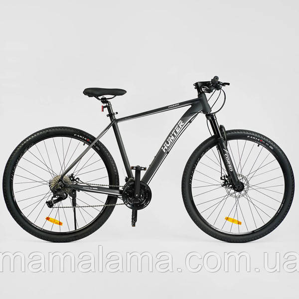 Велосипед спортивний для дорослого, колеса 29 дюймів, Сірий, рама 21”, 27 швидкостей, HT-29416
