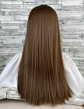 Перука жіноча пряма з чубчиком русява темна 70см, фото 2