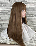 Перука жіноча пряма з чубчиком русява темна 70см, фото 4