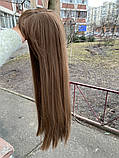 Перука жіноча пряма з чубчиком русява темна 70см, фото 5