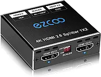 EZCOO Разветвитель HDMI 1 на 2 сплиттер 4K 60Hz масштабирование 4K 1080P, переключатель, питание через USB