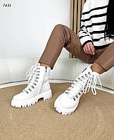 Женские белые ботинки натуральная кожа Деми