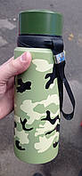 Термос солдатський туристичний з вакуумною металічною колбою та з заварником - 0,75 літра Колір - мультикам