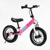 Беговел для девочки 12 дюймов Corso Run-a-Way CV-04561 Розовый, на надувных колесах, с ручным тормозом