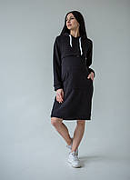 Женское платье-худи "Берта" для беременных и секретом для кормления черное S/M
