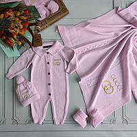 В'язаний набір на виписку для новонароджених, комплект у подарунковій коробці Гуччі Рожевий