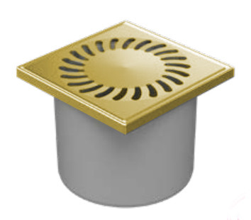 Душовий трап МСН з решіткою Sun золотого кольору, сухим сифоном та вертикальним підключенням DN 110, фото 1