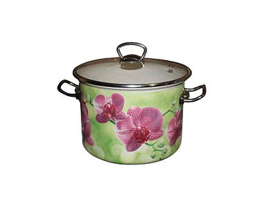 Каструля емальована 5,5л/0 циліндрична Орхидея (молочна) (I83117) ТМ IDILIA FG