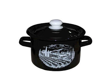 Каструля емальована 2,0л/4 циліндрична Пейзаж (чорний) (I1610/4) ТМ IDILIA FG