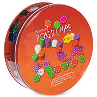 Игровой набор Покер на 120 фишек с номиналом в круглой металлической коробке Poker Chips
