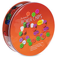 Ігровий набір Покер на 120 фішок з номіналом у круглій металевій коробці Poker Chips