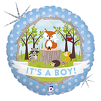 Фольгированный шарик Grabo 18" (46 см) Круг Лесные зверята "It's a Boy"