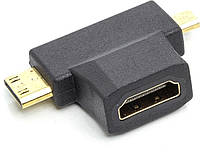 Переходник PowerPlant HDMI (F) - mini HDMI (M) / micro HDMI (M) Черный