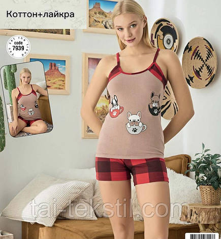 Піжама жіноча комплект майка з шортами якість котон з лайкрой колекція 2023, фото 2