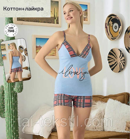 Піжама жіноча комплект майка з шортами якість котон з лайкрой колекція 2023, фото 2