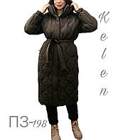 Зимнее стильное длинное пальто с поясом / цвет чёрный / размер М (46-50) оверсайз