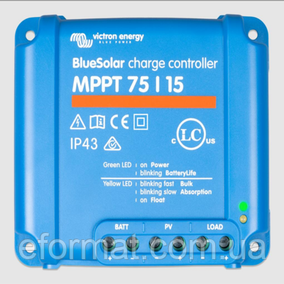 Контролер заряду victron energy bluesolar mppt 75/15-TR (15A, 12/24В)