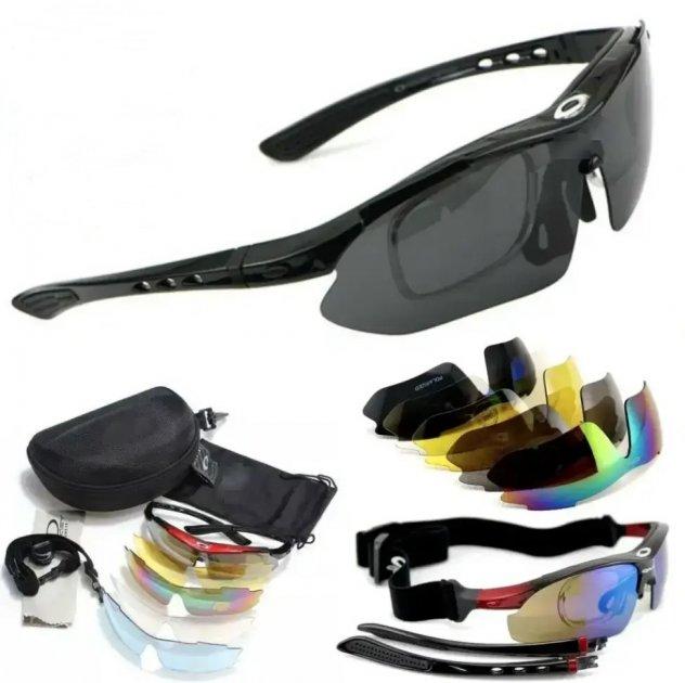 Тактичні балістичні спортивні захисні окуляри Oakley Polarized (5 змінних лінз) з поляризацією + чохол, фото 1