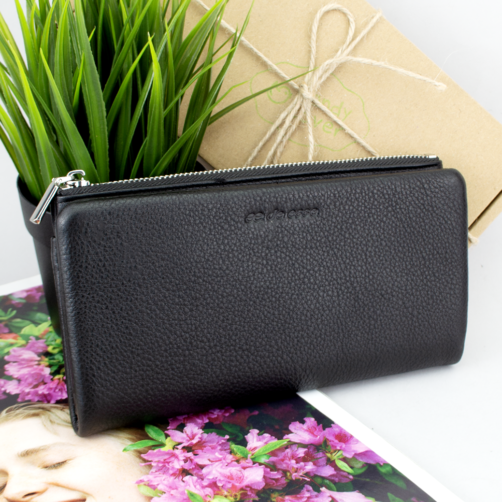 Гаманець жіночий шкіряний De Esse LC89008-H1 на магнітах чорний, фото 1