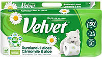 Туалетная бумага Velvet Camomile & Aloe 3 слоя 150 отрывов 8 рулонов