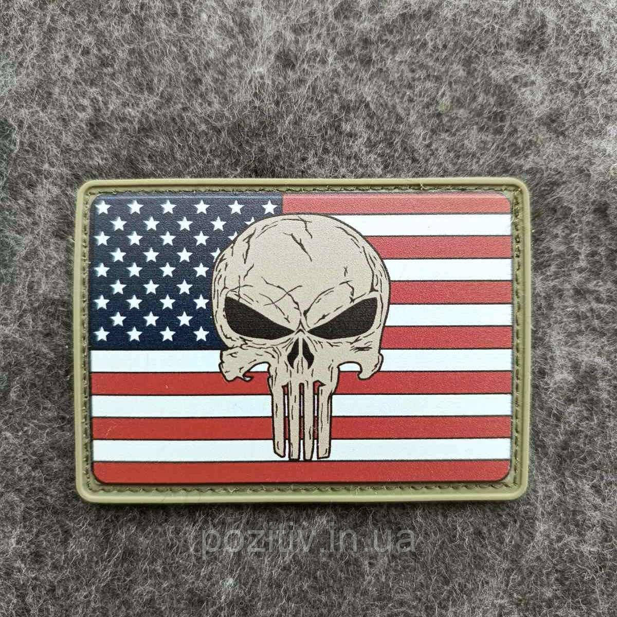 Шеврон на липучке прапор США Punisher (Каратель)