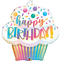 Фольгована кулька Qualatex 31"(79 см) Кекс "Happy Birthday"