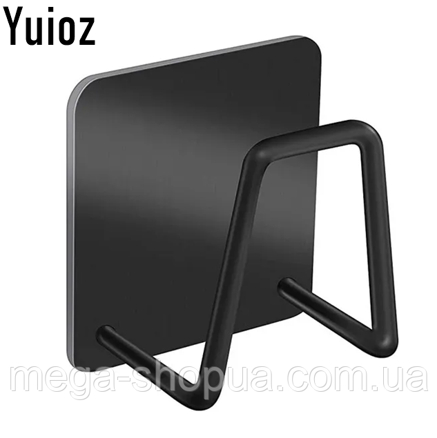 Металевий тримач для кухонної губки та дрібниць Yuioz Чорний Самоклеючий органайзер на кухню та у ванну, фото 1
