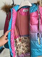 Длинная куртка зимняя с мехом на девочку с бананкой Розовая 2141 Розовый, Для девочек, Зима, 134, 8 лет