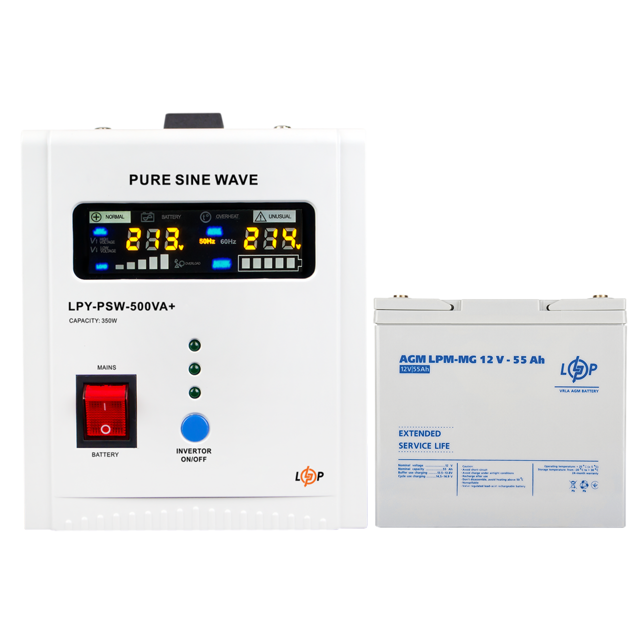 Комплект резервного живлення для котла LogicPower ДБЖ -500VA+ (350Вт) + АКБ MG 720W
