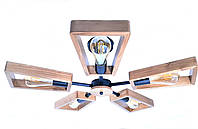 Стельова люстра лофт з деревом на 5 лампочок Вента/5 сонома для вітальні спальні кухні дитячої кабінету