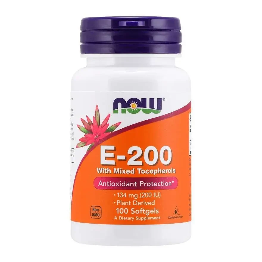 Витамин Е со смешанными токоферолами Now Foods E-200 100 softgels, фото 1