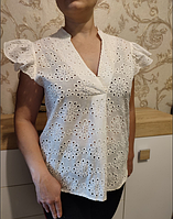 Блузка женская хлопковая летняя из прошвы, производства Италия, раз. XL-2XL