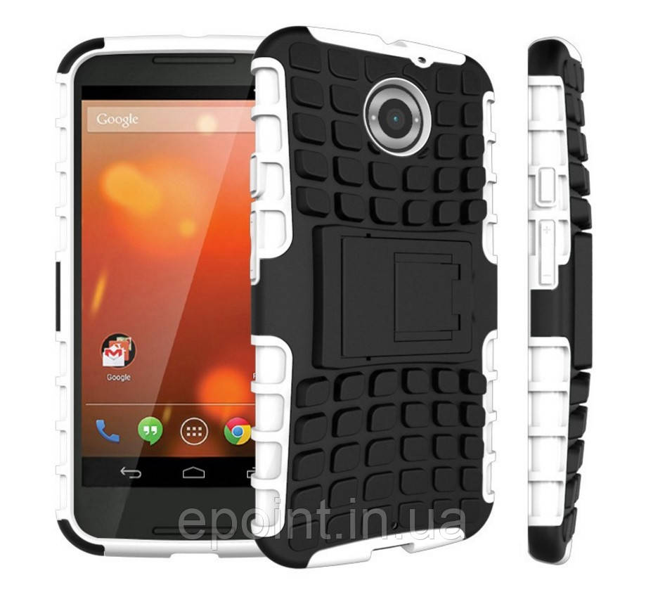 Чохол 2 в 1, бампер накладка для Motorola MOTO X2, основа біла, протектор/підставка пластик, чорного кольору