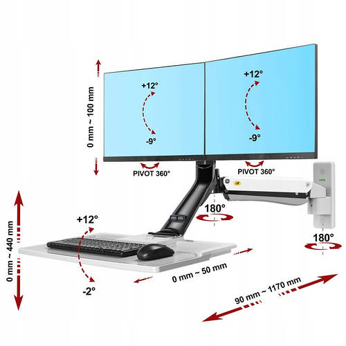 Кронштейн настенный для двух мониторов 22 "-27" клавиатуры и мыши MC40 ...