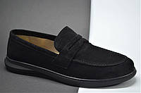 Мужские модные замшевые туфли лоферы черные KaDar 3870094