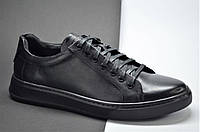 Чоловічі стильні спортивні туфлі шкіряні кеди чорні TSEVO 5206