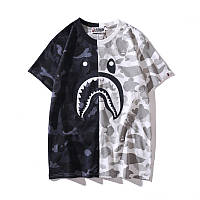 Чёрно-белая футболка Bape Shark мужская женская унисекс камуфляжная