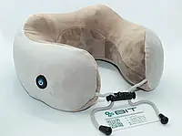 Подушка-масажер шийного відділу хребта на батарейках, масажна подушка для шиї U-Shaped Бежева