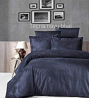 Постельное Белье сатин Жаккард Tecna Navy Blue, Евро, 200х220, 240х260, 50х70-2шт и 70х70-2шт