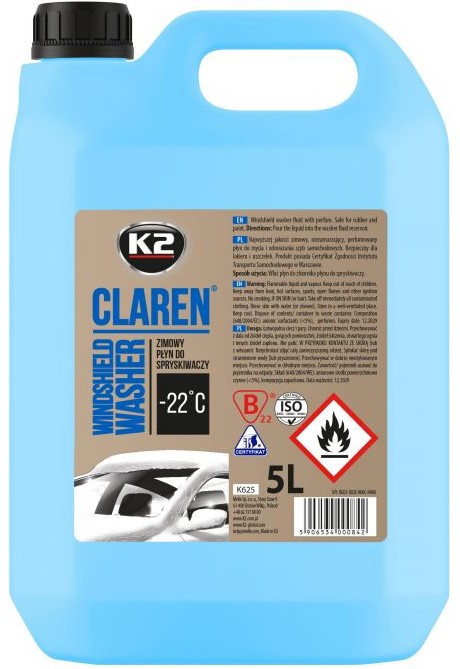 Омивач скла зимовий до -22 ° C з нейтральним ароматом K2 CLAREN, 5 л, фото 1