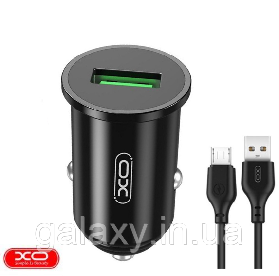 АЗП 1хUSB швидка зарядка QC3.0 18W + кабель Micro XO TZ12 Black