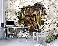 Флизелиновые три д фото обои 416x254 см Динозавр и 3D кирпичная стена (11463VEXXXL)+клей