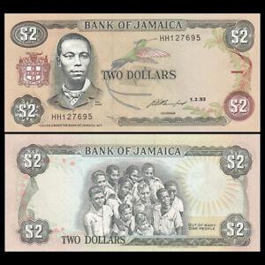 Ямайка 2 долари 1993 г UNC Р-69е